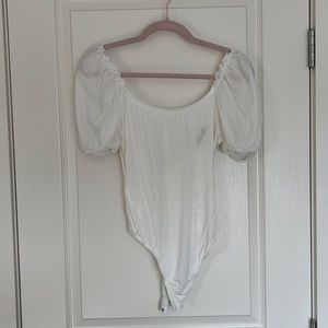 Blue Blush White Bodysuit Puff Sleeve